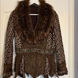 NESS mixed media Racoon Fur-Trimmed Jacket - S